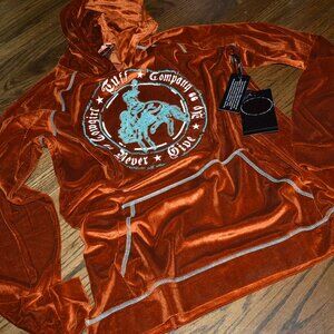 NWT TUFF COWGIRL VelvetVelour Rust & Teal colored HOODIE~Large
